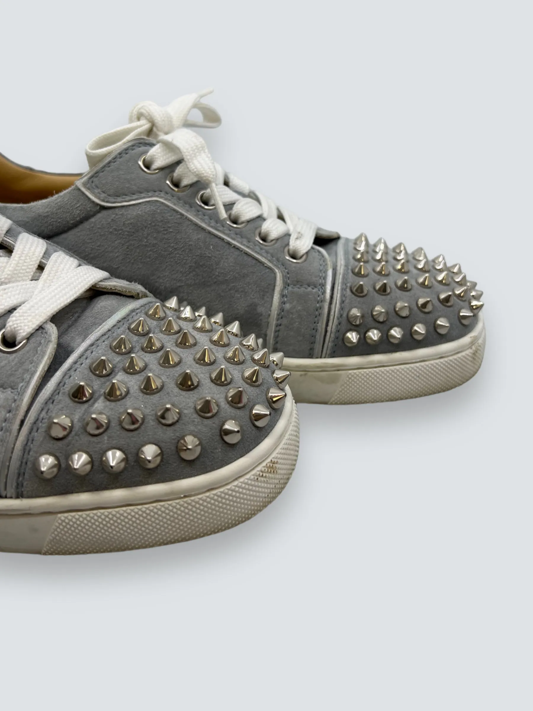Christian Louboutins Grey Suede Studded Trainers - Size UK 3