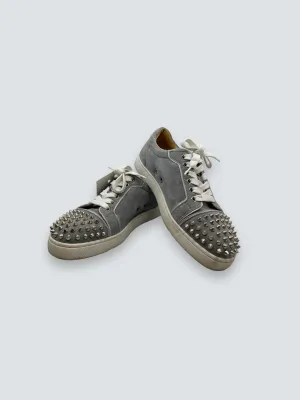 Christian Louboutins Grey Suede Studded Trainers - Size UK 3