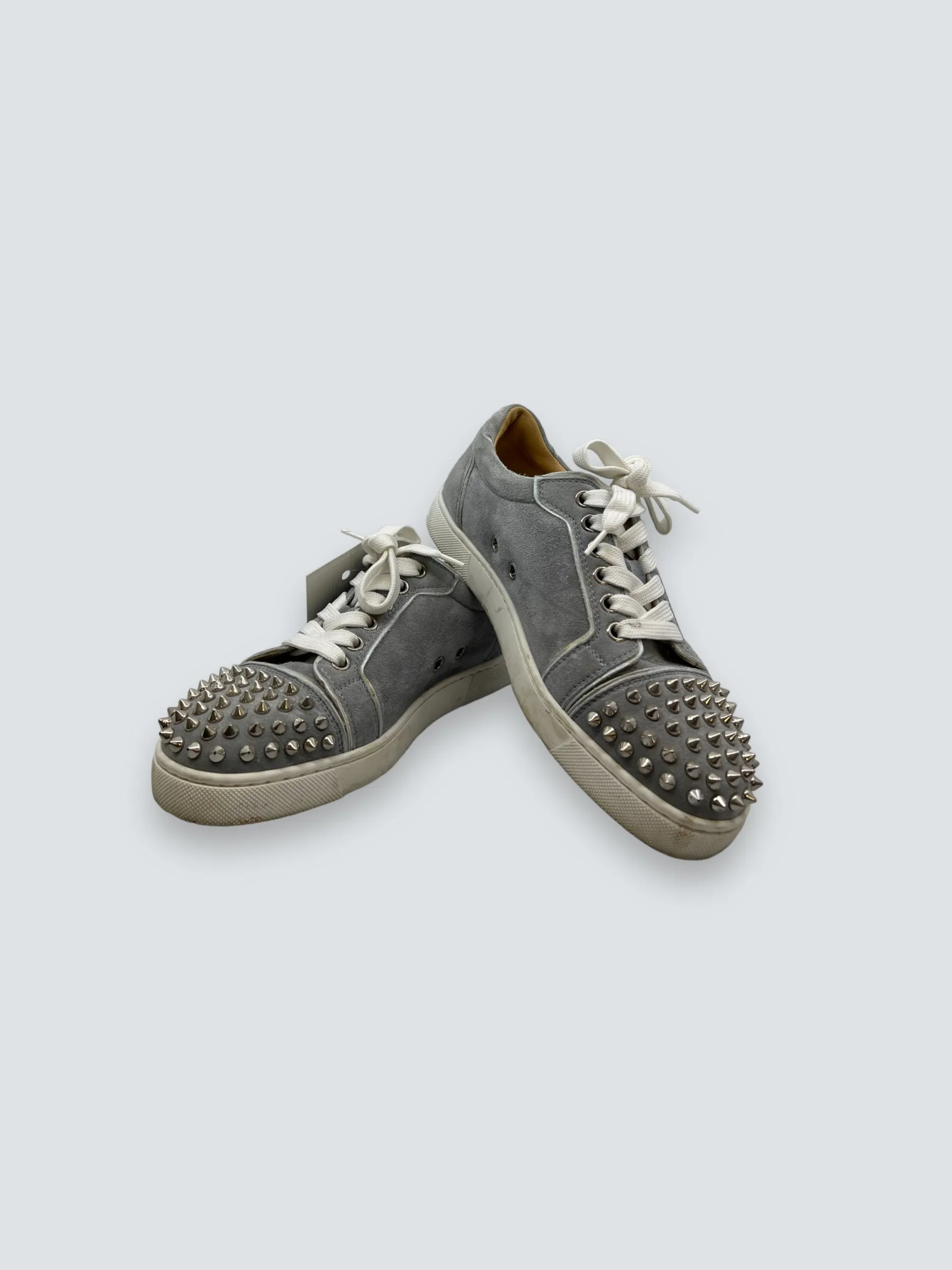 Christian Louboutins Grey Suede Studded Trainers - Size UK 3
