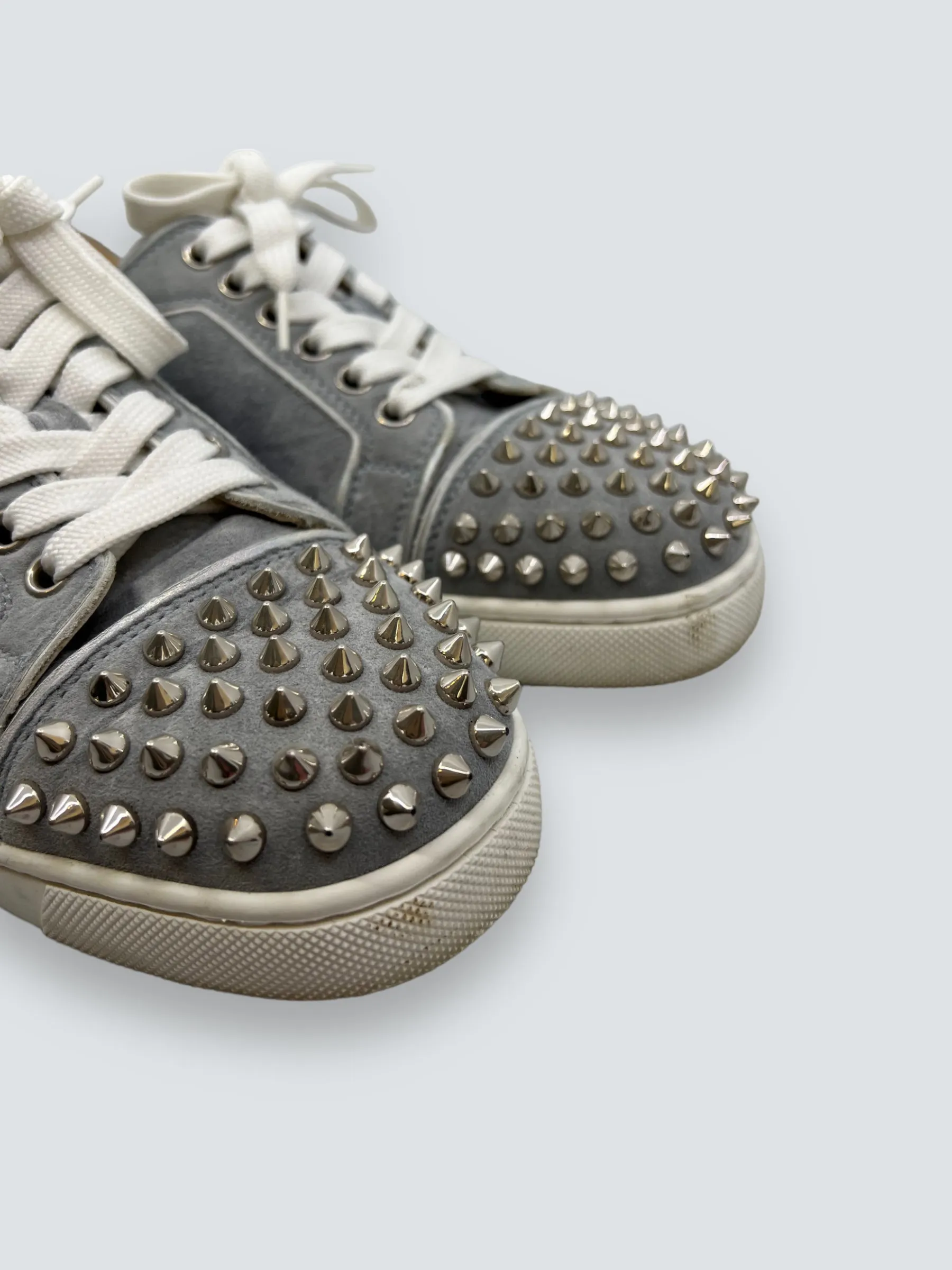 Christian Louboutins Grey Suede Studded Trainers - Size UK 3