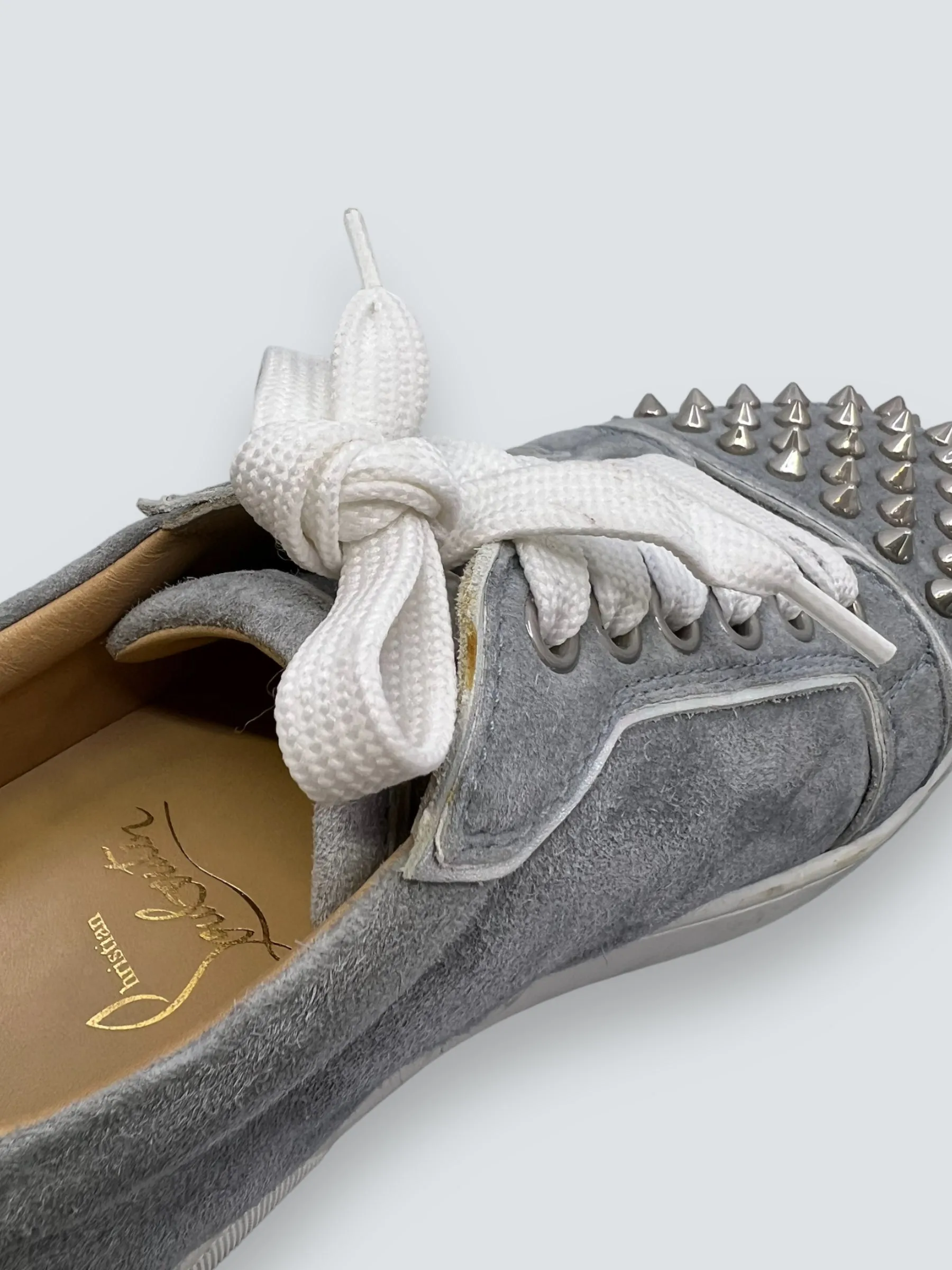 Christian Louboutins Grey Suede Studded Trainers - Size UK 3