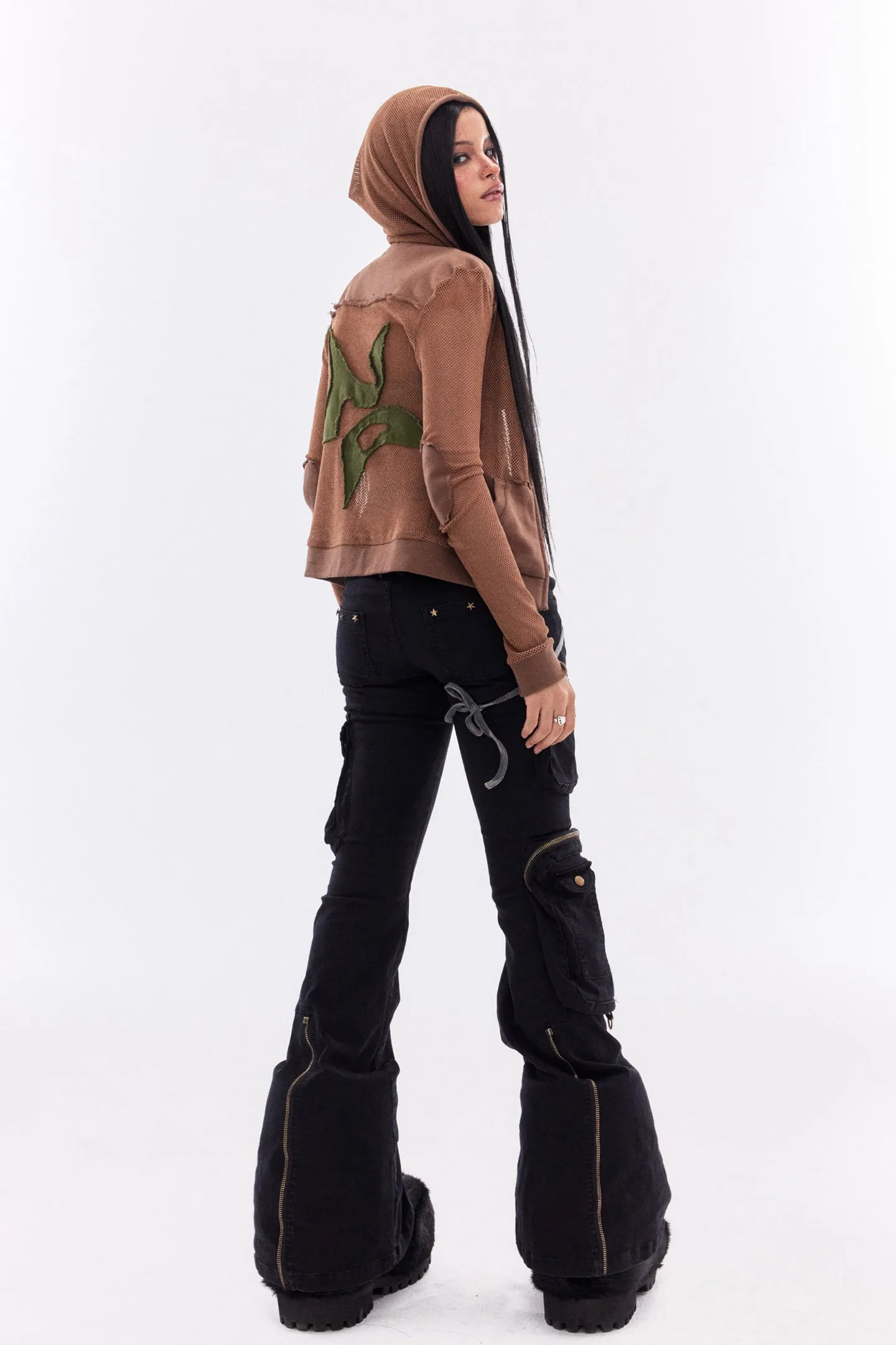 Star Patch Mesh Sweatshirt Jacket