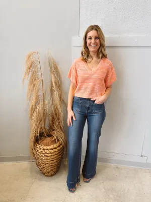 Sun Blush V Neck Short Sleeve Sweater