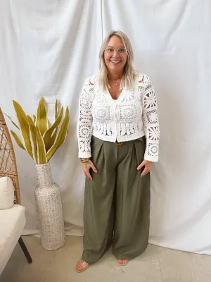 White Crochet Knit Cardigan Top