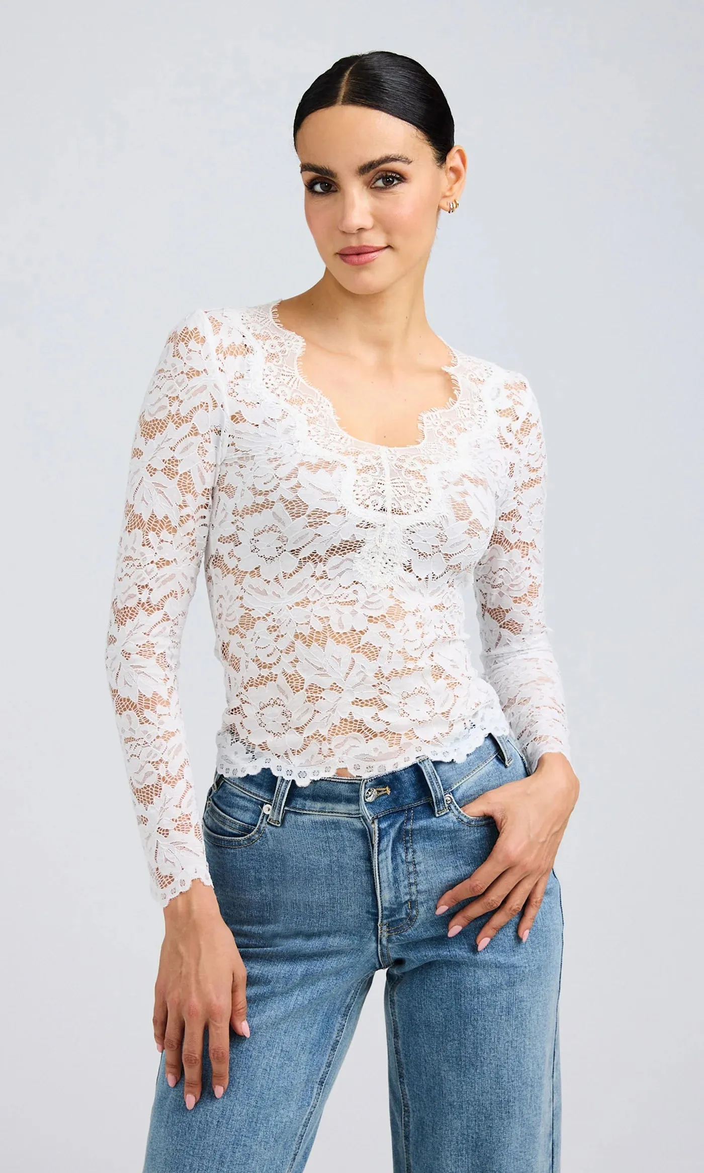 Yoko Sheer Lace Top - White